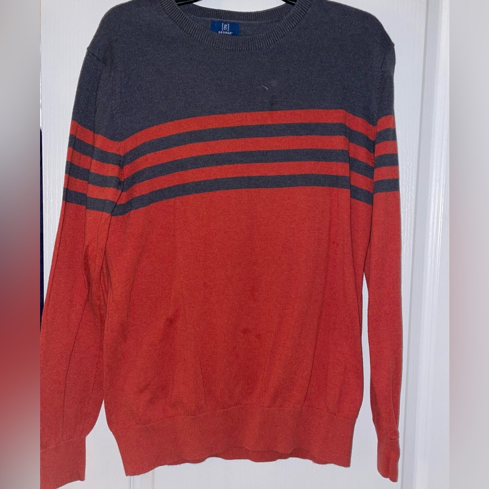Grey and Red striped men’s sweater Brand:George Size:Medium Color: Grey and Red